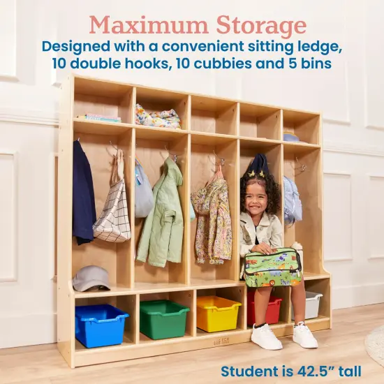 5-Section Coat Locker with Bench and 5 Scoop Front Storage Bins Assorted {5}