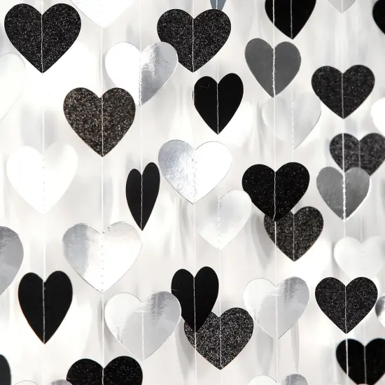 Black White-Silver Party-Decoration Heart Garland - 52ft {1}