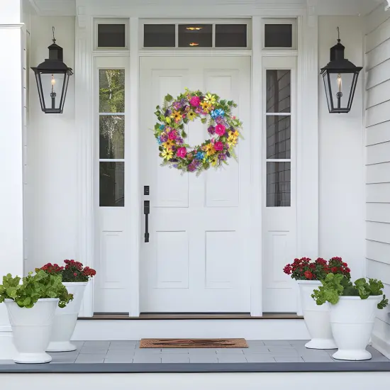 Collections Etc Mixed Floral Wreath with Yellow Daisies {7}