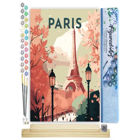 Figured'Art Paint by Number for Adults Travel Poster Paris 2 16"x20" - Craft Art Painting Rolled Canvas with DIY Wooden Frame {1}