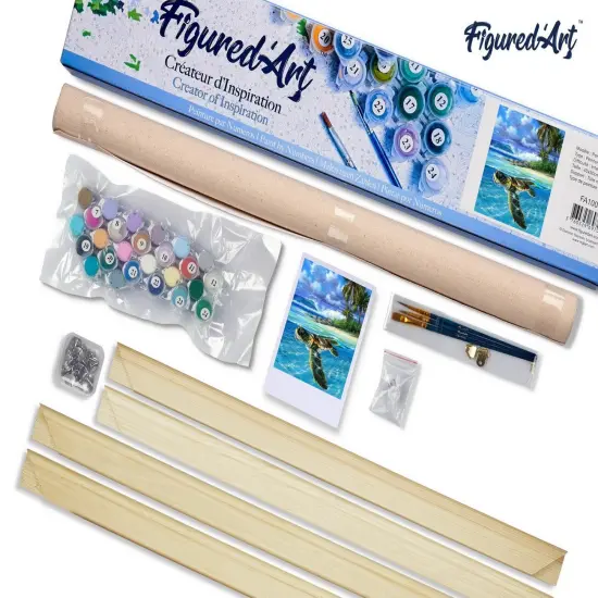 Figured'Art Paint by Numbers for Adults Relaxing Turtle 16"x20" - Craft Art Painting Rolled Canvas with DIY wooden frame {5}