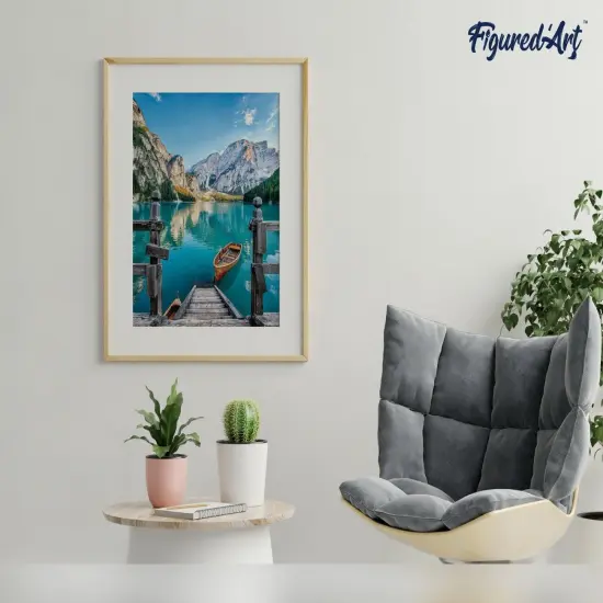 Figured'Art Paint by Numbers Kit for Adults Boat on the Mountain Lake 16"x20" - Craft Art Painting Rolled Canvas with DIY wooden frame {4}