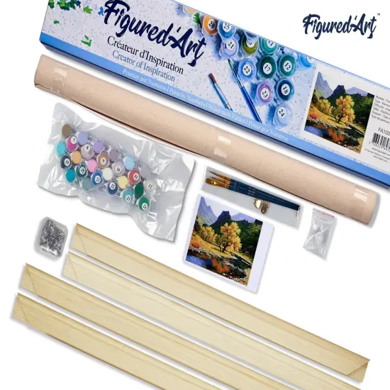 Figured'Art Paint by Numbers Kit for Adults Peaceful River in the mountain 16"x20" - Craft Art Painting Rolled Canvas with DIY wooden frame {5}