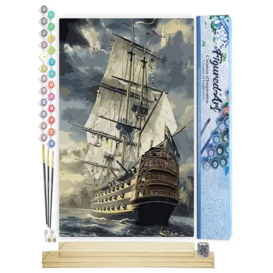 Figured'Art Paint by Numbers Kit for Adults Ocean Galleon 16"x20" - Craft Art Painting Rolled Canvas with DIY wooden frame {1}