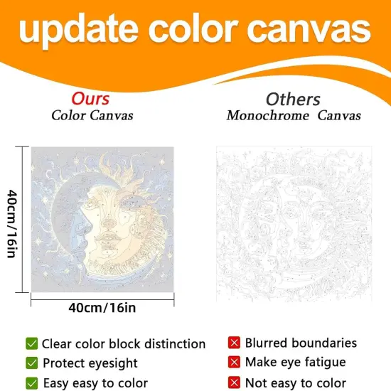 Paint by Numbers Kit for Adults Beginner-Sun and Moon Adult Paint by Number Kits on Canvas, Easy Adults' Paint-by-Number Kits Oil Painting Craft Supplies for Gift Home Wall Decor 16x16in {4}