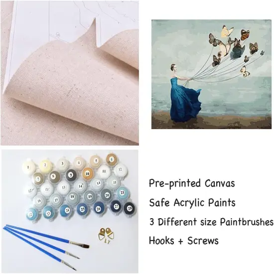 Paint by Numbers for Adults, DIY Oil Painting by Number Kits, Butterfly & Lady at Seaside, 16 x 20 inch (Flying Butterflies, without Frame) {3}