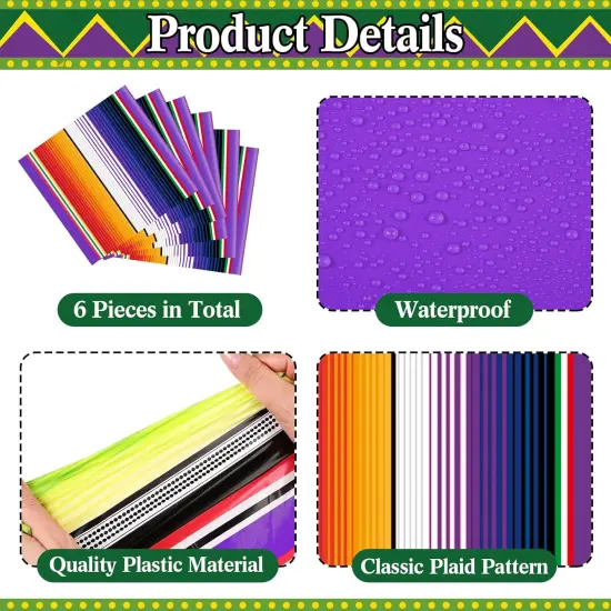 6 Pcs Plastic Mexican Table Runner Disposable Serape Table Runner 14 x 108 Inch Mexican Theme Party Decor Fiesta Colorful Striped Tablecover for Cinco De Mayo Party(Purple) {3}