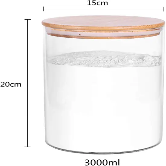 Set of 2 Large Glass Food Storage jar, 100 FL OZ (3000ml) Glass Flour Canister with Airtight Bamboo Lids for Kitchen Corner, BPA-Free Flour Container for Sugar, Ground Coffee, Rice and Dry Food {2}