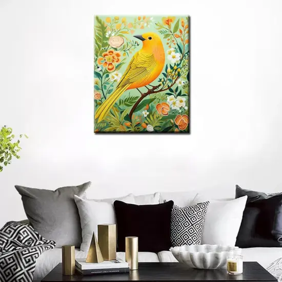 Bright Yellow Bird with Green Floral Paint by Numbers Kits 16x20 inch Canvas Romantic DIY Oil Painting for Kids, Students, Adults Beginner with Brushes Acrylic Pigment Drawings Gift(without Frame) {2}