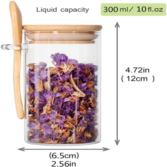 Set of 8 Glass Jars with Bamboo Lids and Spoons, 10 OZ Airtight Small Glass Tea Containers for Loose Tea, Coffee and Sugar Glass Container for Yogurt Jars with Lids {2}