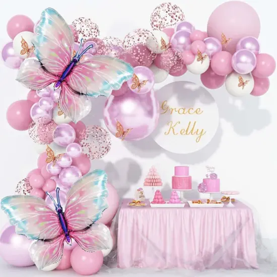 2 Pcs Pink Blue Butterfly Balloons Giant Butterfly Foil Mylar Balloon Butterfly Themed Party Girl Party Wedding Birthday Party Decoration Supplies {2}