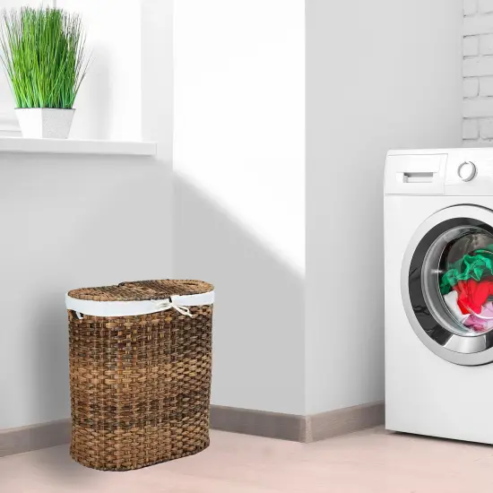 Seville Classics Handwoven Lidded Oval Double Laundry Hamper Mocha brown {3}
