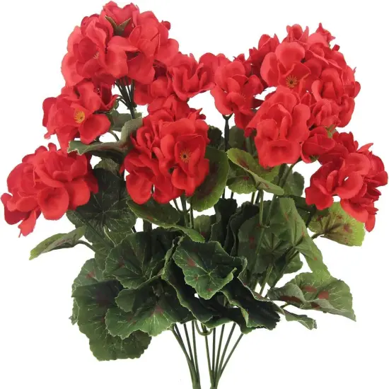 Artificial Red Geranium Bush Outdoor Plant Faux Geraniums Silk Flowers Fake Flowers for Home Garden Patio Windowbox Grave Cemetary Vase Table Decor {1}