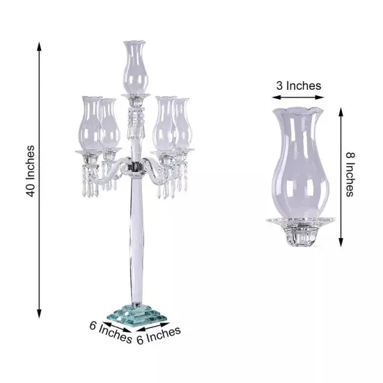 40" Clear 5 Arm Crystal Glass Candelabra Hurricane Taper Candle Holder Wedding {4}