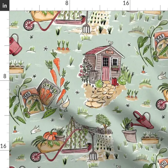 Various Fabrics by the Yard or Fat Quarter Wheelbarrow Product Vegetables Garden Tools Farm Peas And Carrots Shed Toile De Juoy Pumpkin Custom Printed Fabric by Spoonflower {2}