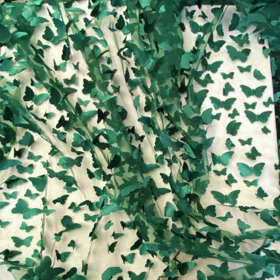 1 Yard Hunter Green 3D Butterfly Stretch Mesh Fabric with Satin Appliqu&eacute; for Costumes and Dresses 54 Inch Wide {3}