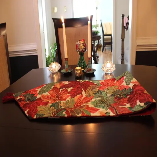 Leaves Autumn Fall Foliage Woven Table Runner {2}