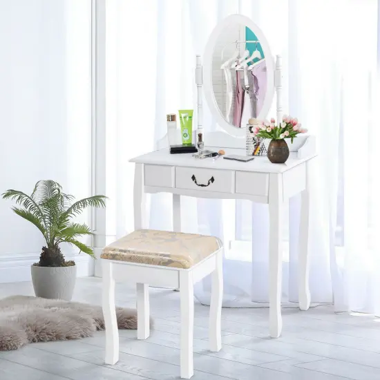 Costway Vanity Table Jewelry Makeup Desk Bench Dresser Stool {4}