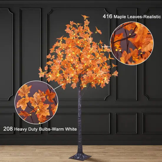 7FT LED Lighted Maple Tree - Dotted with 208 Warm White LED Lights Orange for Thanksgiving Harvest Fall Festival Home Party Decoration {6}