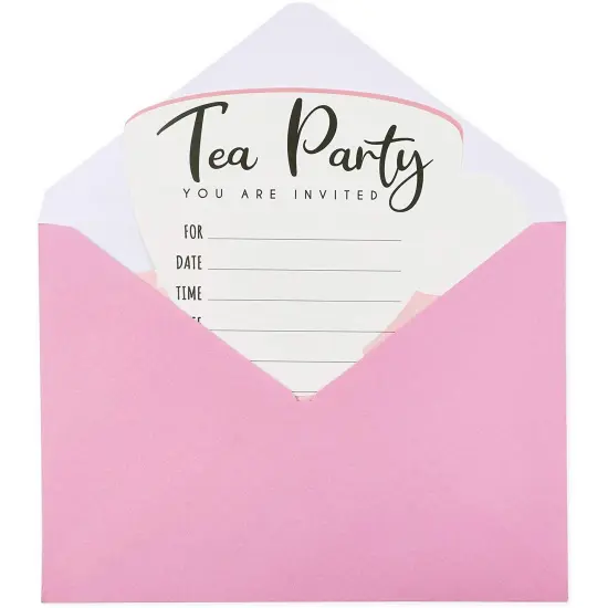 36 Pack Tea Party Invitation Cards with Envelopes, Pink and White High Tea Themed, (5 x 7 in) {5}