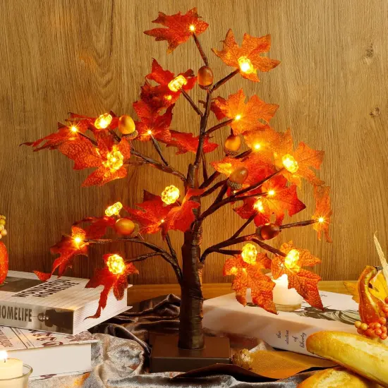 2 Pcs Thanksgiving Fall Artificial Maple Tree with 24 LED Lights and Timer {5}