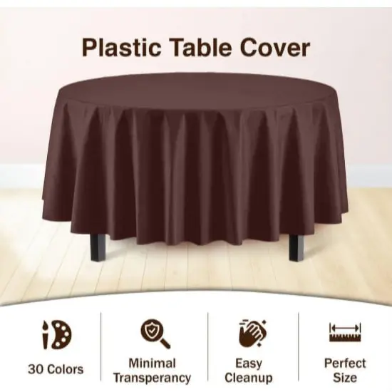 Exquisite Disposable Round Plastic Tablecloths &ndash; 12 Pack 84" Disposable Table Cloths &ndash; Indoor/Outdoor Party Tablecloth &ndash; Round Plastic Table Cover for Events & Party Supplies Brown {5}
