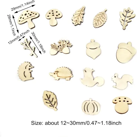 200PCS Unfinished Squirrel Hedgehog Leaf Mushroom Shape Wood Slices {2}