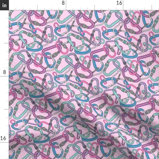 Various Fabrics by the Yard or Fat Quarter Outdoors Sports Adventure Climbing Mountain Carabiner Fastener Clip Mountaineering Karabiner Camping Rope Rock Rustic Small Scale Pink Custom Printed Fabric by Spoonflower {2}