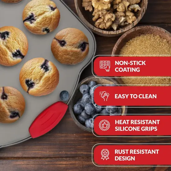 24 Cup Mini Muffin Pan with Silicone Handles | Professional Non-Stick Cupcake Pan for Muffins, Cupcakes, Egg Bites, and More {4}
