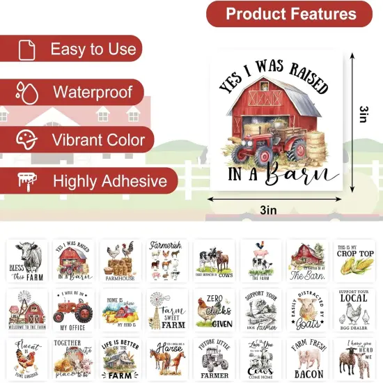 24 Sheets Farmhouse Rub on Transfer for Crafts Farm Animal {2}