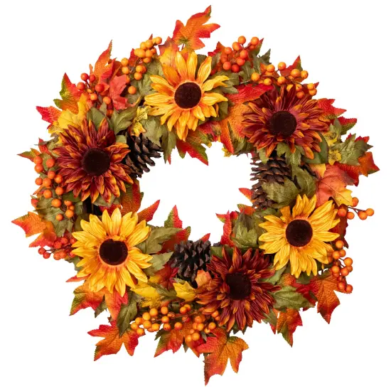 Northlight Sunflower and Pine Cone Artificial Thanksgiving Wreath - 24" Orange {3}
