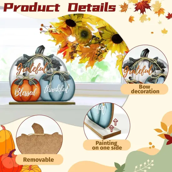 Fall Wooden Signs Autumn Pumpkin Tabletop Decoration Signs 11 Inch {3}