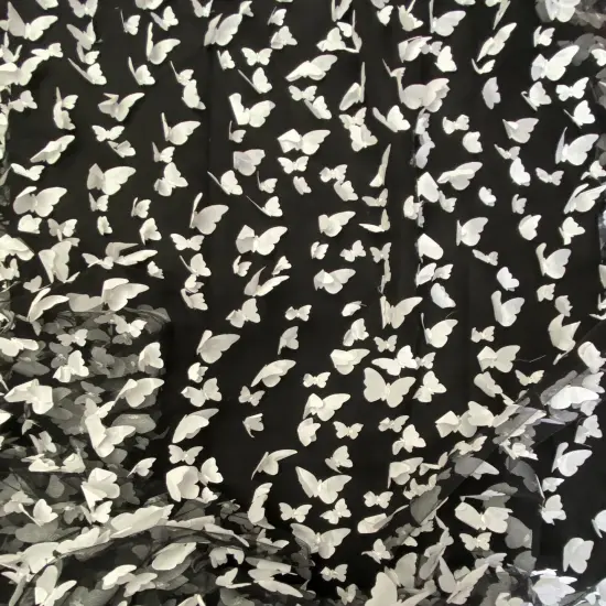 1 Yard White on Black 3D Butterfly Satin Mesh Fabric for Dresses, Skirts, and Costumes 54 Inch Wide {3}