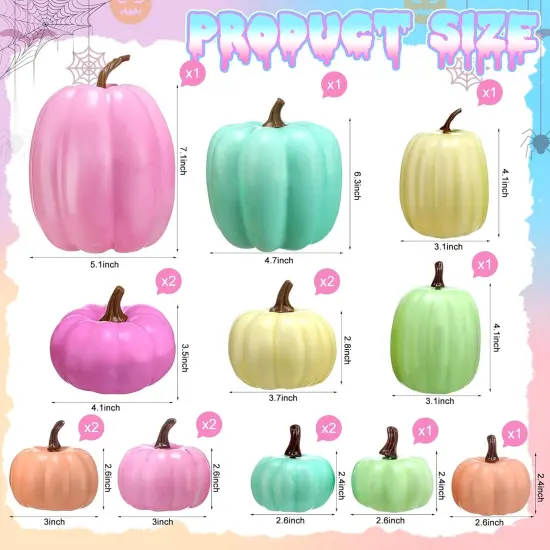 16 Pcs Halloween Fake Pumpkins Decor Fall Colorful {3}