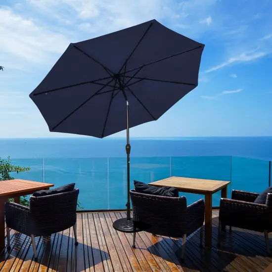 Costway 9 FT Patio Solar Umbrella LED Patio Market Steel Tilt with Crank Outdoor Navy {9}