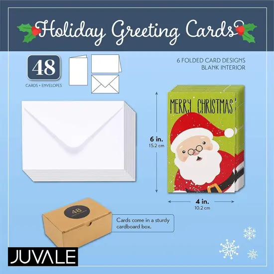 48 Pack Christmas Greeting Cards with Envelopes, 6 Holiday Designs (4x6 Inches) {3}