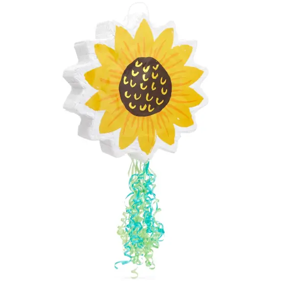 Pull String Sunflower Pinata for Sunshine Baby Shower, Floral Birthday Party Decorations (Small, 13x13x3 In) Yellow {1}