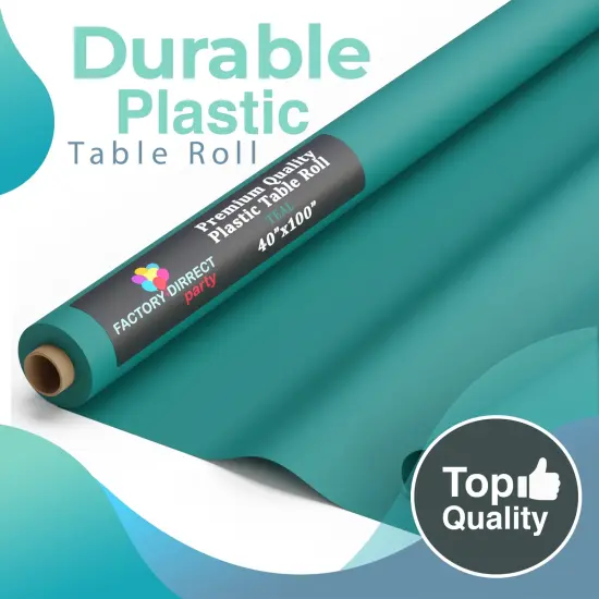 Exquisite Plastic Table Cover Roll &ndash; 40" x 100' Disposable Tablecloth Roll &ndash; Premium Thick 0.5 MIL Plastic Banquet Roll &ndash; Party Table Cover Roll for Events & Catering Teal {5}