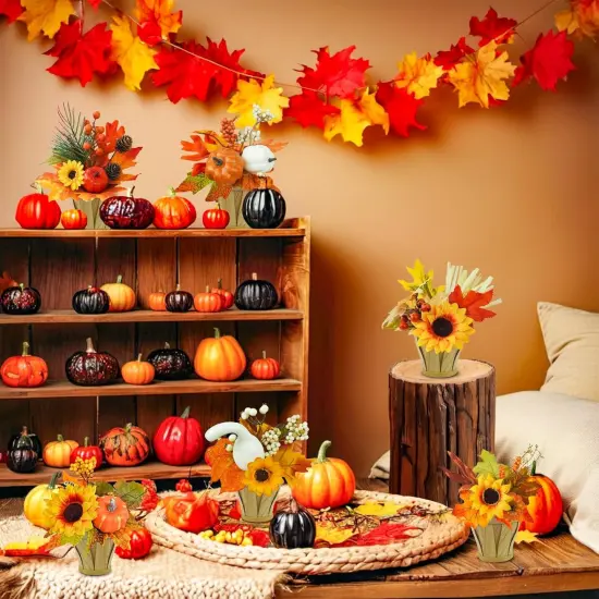 2 Pieces Artificial Fall Potted Flowers, Small Fall Fake Plant {3}