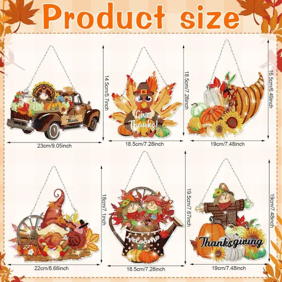 6 Pcs Fall Thanksgiving Diamond Painting Hanging Sign Set Kits {4}