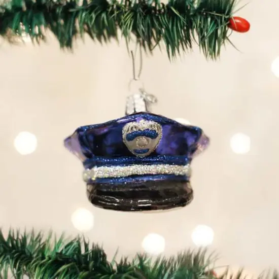 Old World Christmas 2.5 Inch Police Officers Cap Christmas Tree Ornament , Security Safety Blue {3}