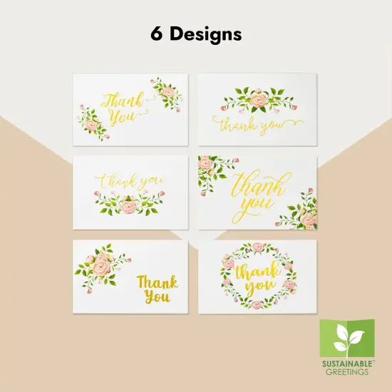 48-Count Thank You Cards with Envelopes, 6 Elegant Rose Flower Designs with Gold Foil Print for Wedding Baby and Bridal Shower Multicolor {4}