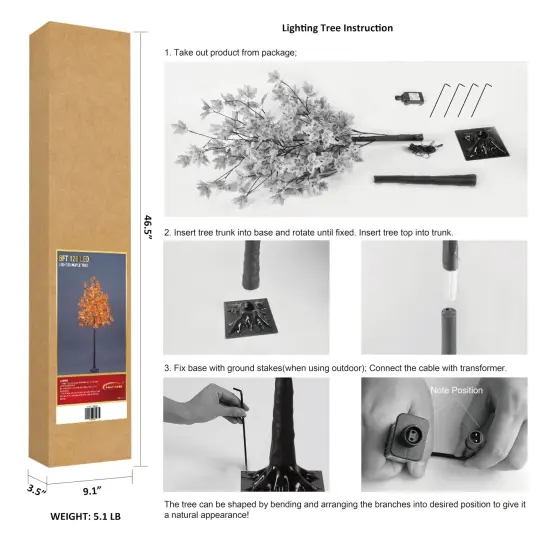 6FT 120LED Artificial Lighted Maple Tree Warm White Fall Decorations Indoor Ourdoor, Orange {6}