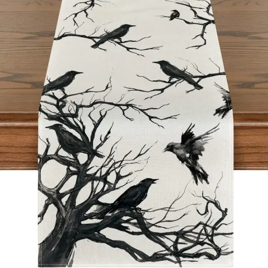Silhouette Tree Crows Halloween Table Runner {1}