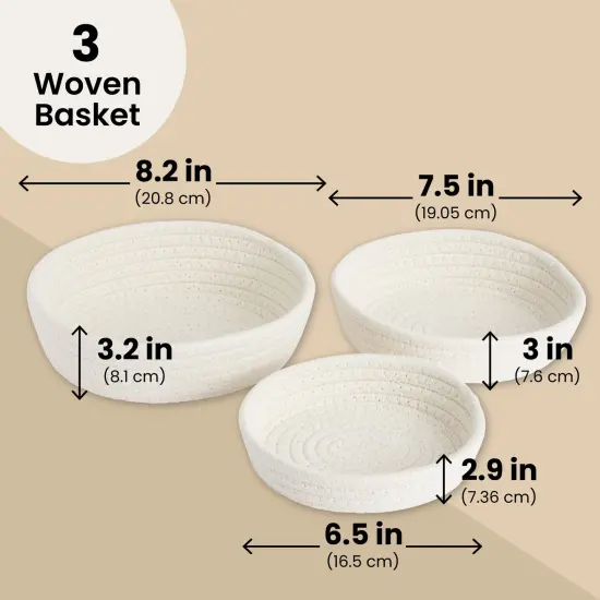 Juvale 3-Pack Small Round Cotton Rope Woven Storage Baskets - Nesting Bins for Organizing Home and Montessori Toys (White, 3 Sizes) {4}