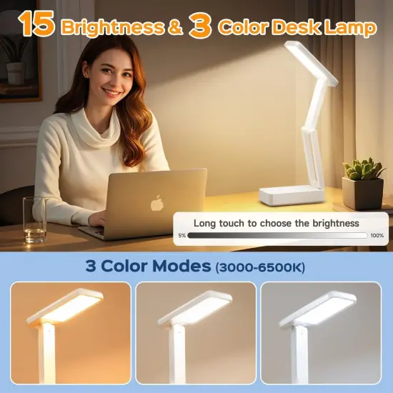 Small Desk Lamp, 6000 mAh Rechargeable Desk Lamps, 3 Colors & 15 Brightness Portable Light with Wireless Charger, Nail Lamp for Desk Puzzle Light {5}
