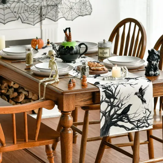 Silhouette Tree Crows Halloween Table Runner {2}