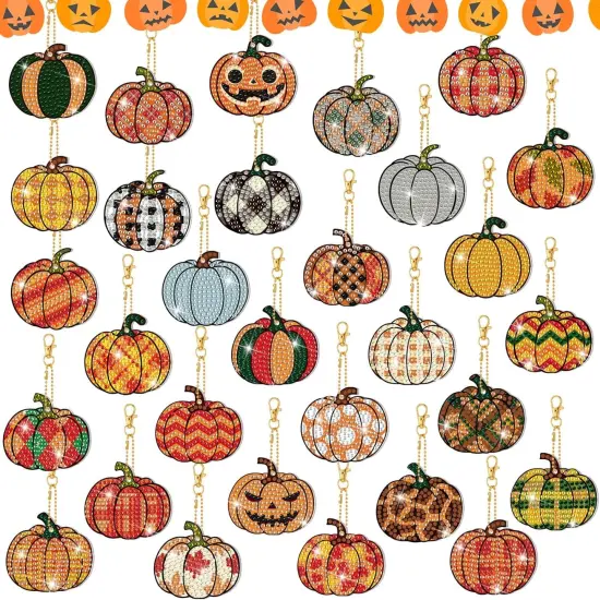 30 Pcs Halloween Diamond Art Keychains Painting Kits Double Sided {1}