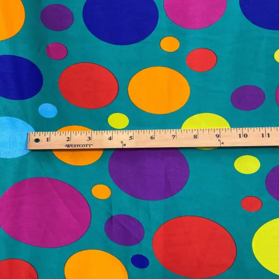 1 Yard Multicolor Polka Dot Satin Fabric Jade Background Lightweight Semi Shiny Polyester 58 Inch Width {3}