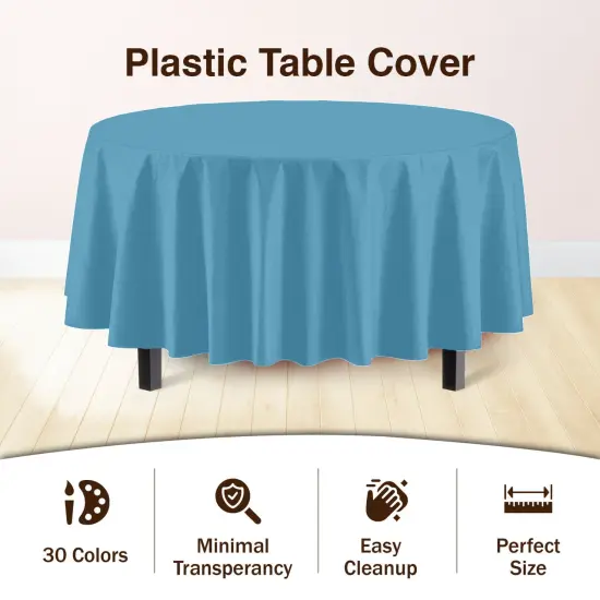 Exquisite Disposable Round Plastic Tablecloths &ndash; 12 Pack 84" Disposable Table Cloths &ndash; Indoor/Outdoor Party Tablecloth &ndash; Round Plastic Table Cover for Events & Party Supplies Sky Blue {2}